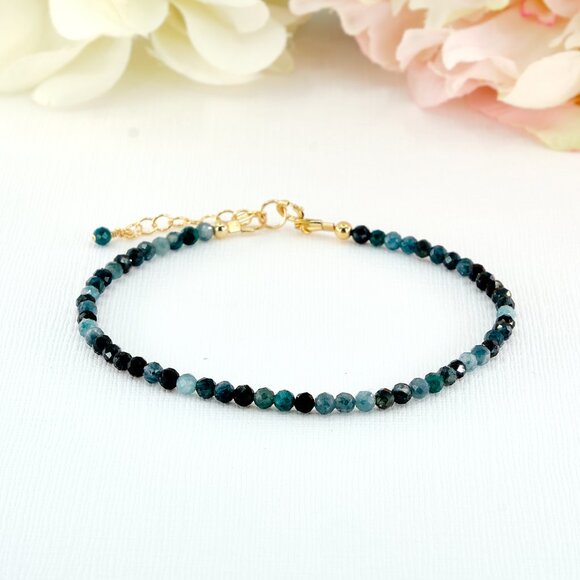 Teal Paraiba Tourmaline Gemstone Bracelet, 14k Gold Filled, Fast Shipping - Picture 7 of 11